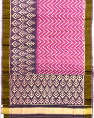 Purplish Grey with Light Pink Zig Zag Raw Silk Patola Saree