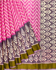 Purplish Grey with Light Pink Zig Zag Raw Silk Patola Saree