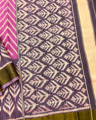 Purplish Grey with Light Pink Zig Zag Raw Silk Patola Saree