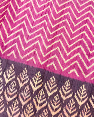 Purplish Grey with Light Pink Zig Zag Raw Silk Patola Saree