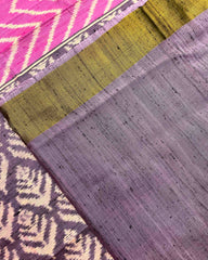 Purplish Grey with Light Pink Zig Zag Raw Silk Patola Saree