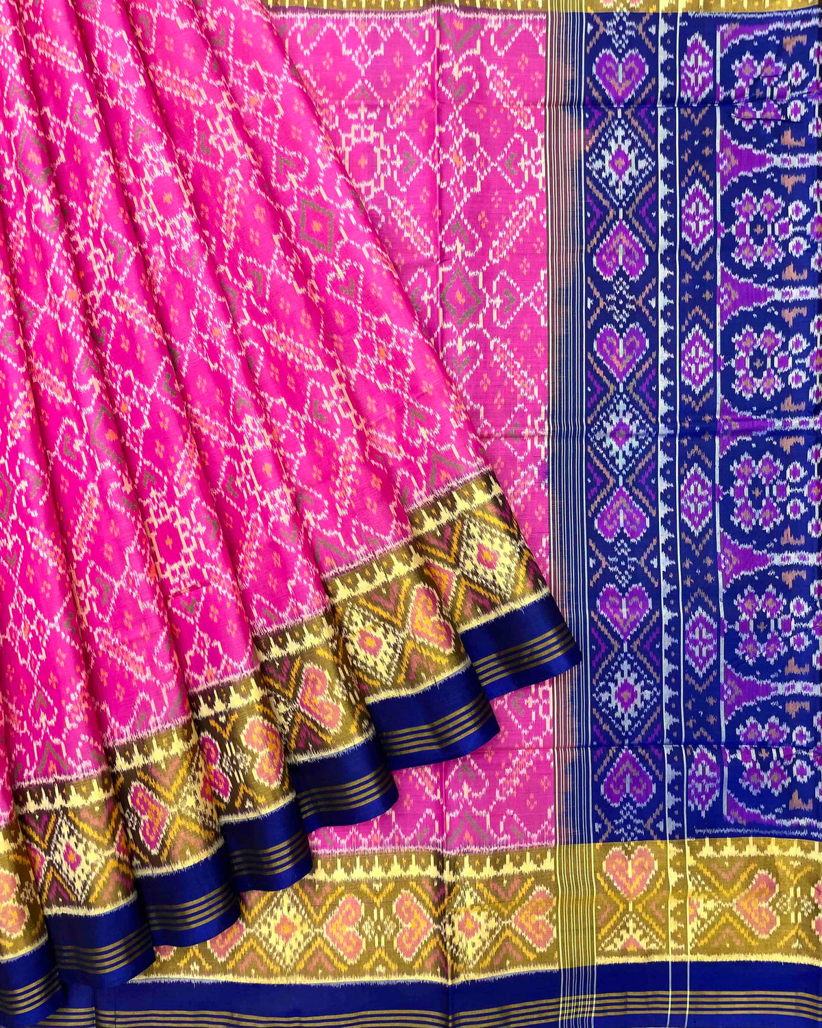 Blue & Pink Manekchowk Patola Saree