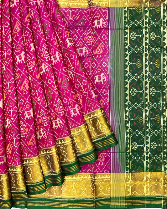 Green & Pink Narikunj Patola Saree