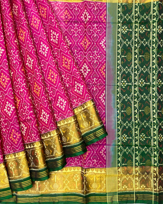 Green & Pink Panchanda Patola Saree