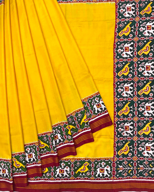 Maroon & Yellow Plain Patola Saree