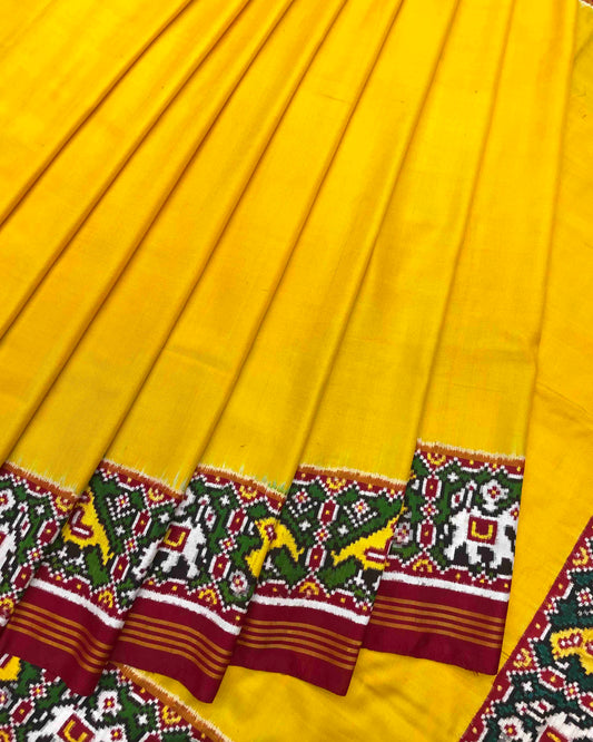 Maroon & Yellow Plain Patola Saree