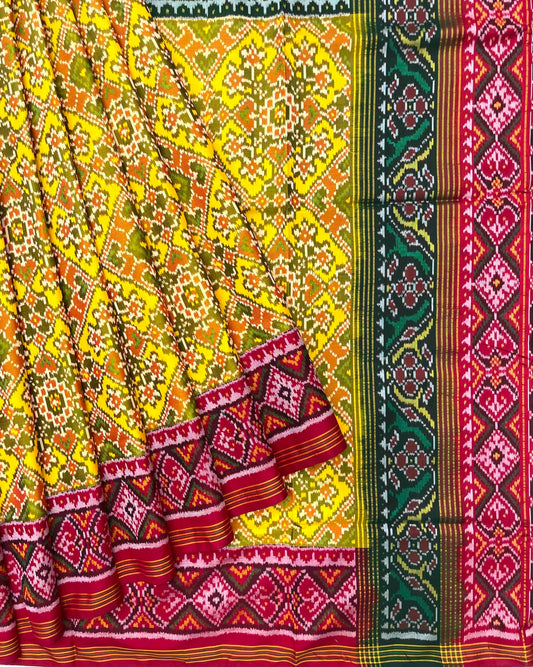 Yellow Ganga Jamuna Navratan Patola Saree