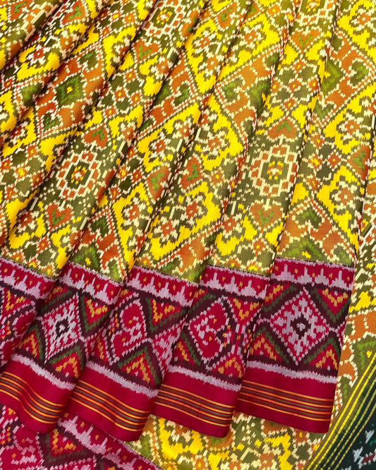 Yellow Ganga Jamuna Navratan Patola Saree