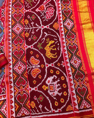 Red & Sky Blue Chhabdi Elephant Twill Patola Saree