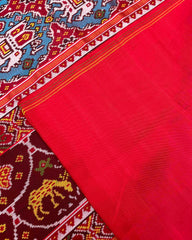 Red & Sky Blue Chhabdi Elephant Twill Patola Saree