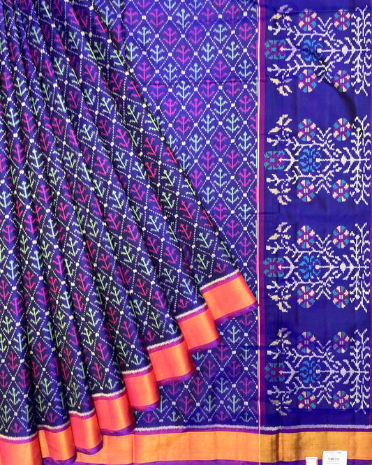 Purple & Blue Fancy Leaves Patola Saree