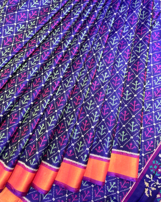 Purple & Blue Fancy Leaves Patola Saree