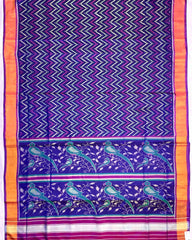 Purple & Blue Zig Zag Lining with Parrot Pallu Patola Saree