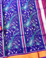 Purple & Blue Zig Zag Lining with Parrot Pallu Patola Saree