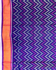 Purple & Blue Zig Zag Lining with Parrot Pallu Patola Saree