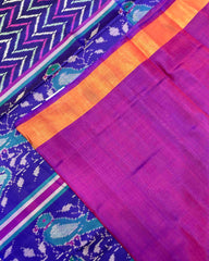 Purple & Blue Zig Zag Lining with Parrot Pallu Patola Saree