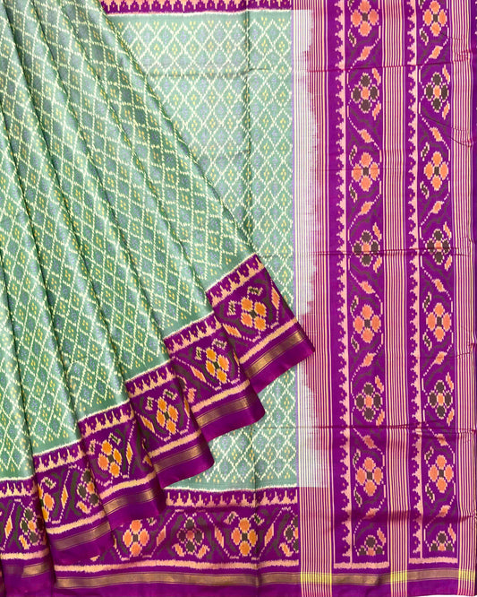 Purple & Pista Green Booty Design Patola Saree