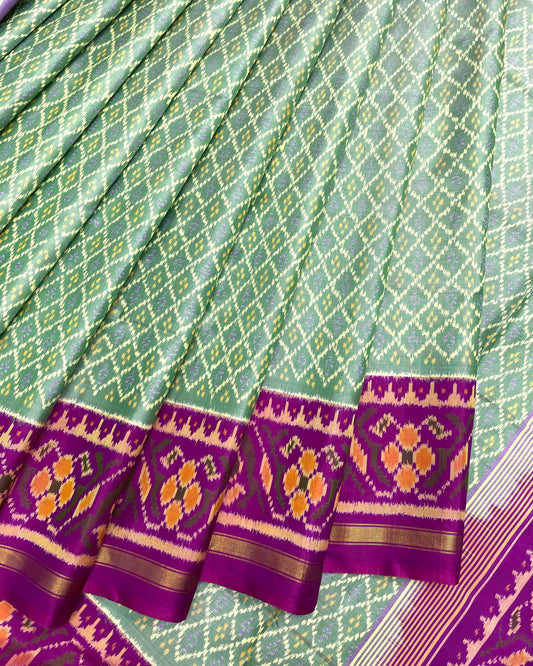 Purple & Pista Green Booty Design Patola Saree