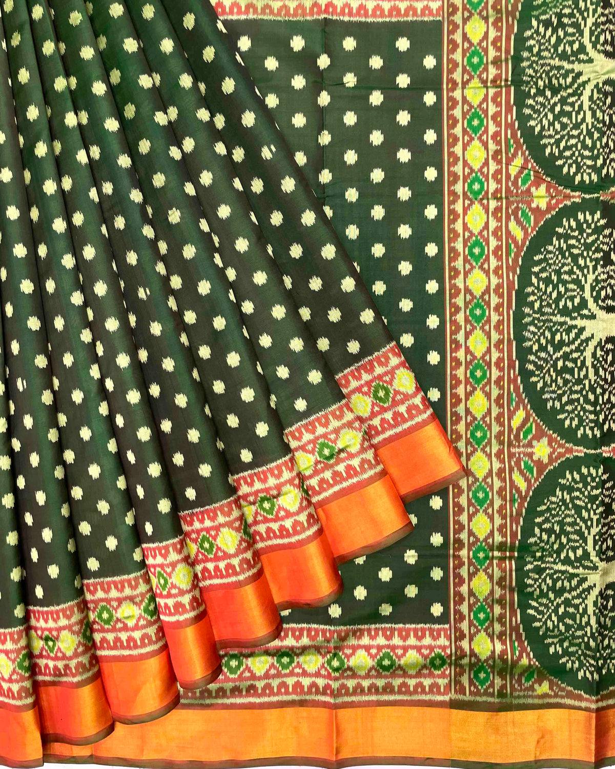 Green Doted with Tree Pallu Patola Saree