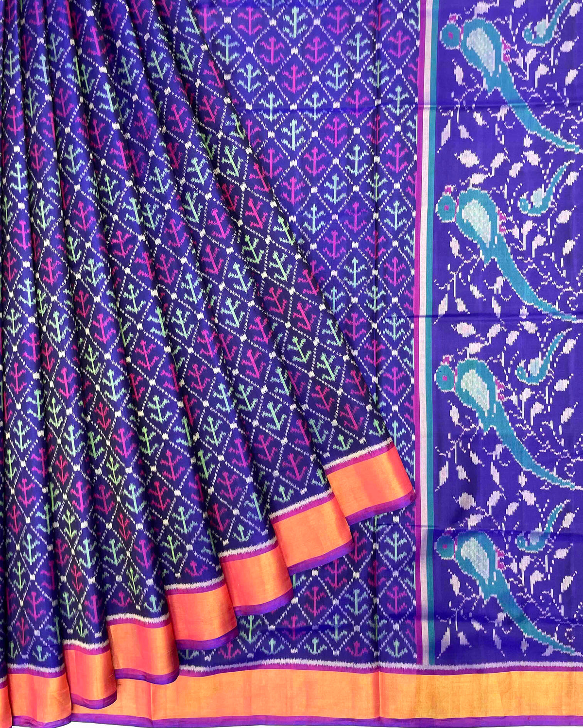 Purple & Blue Fancy Leaves Patola Saree