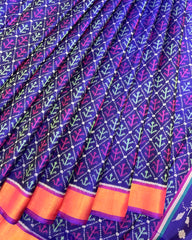 Purple & Blue Fancy Leaves Patola Saree