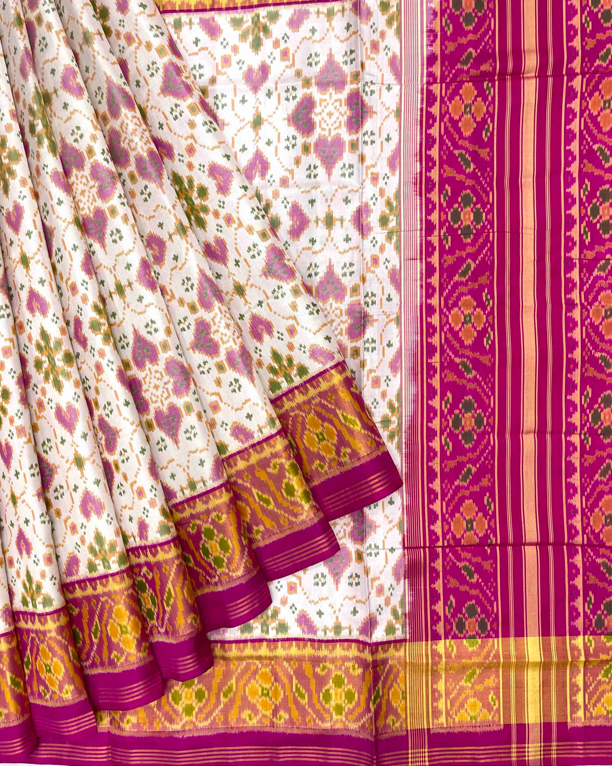 Pink & White New Chhabdi Design Patola Saree