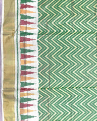 White & Light Green Zig Zag Lining Patola Saree