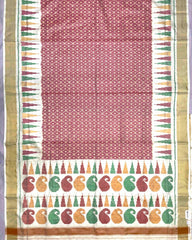 White & Carrot Pink Booty Design Patola Saree