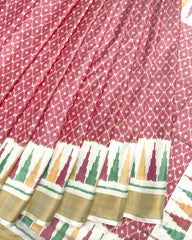 White & Carrot Pink Booty Design Patola Saree