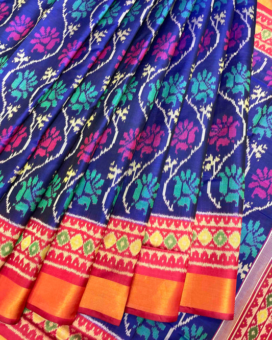 Red & Blue Fancy Flower Patola Saree