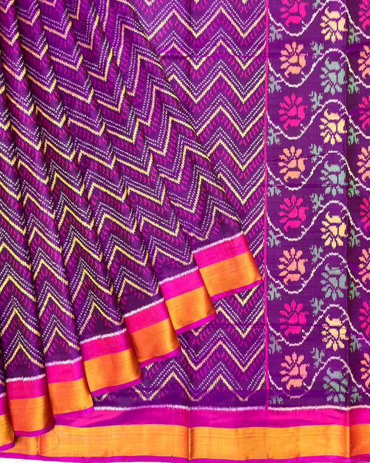 Pink & Purple Zig Zag Lining Patola Saree