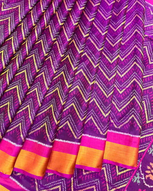 Pink & Purple Zig Zag Lining Patola Saree