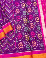 Pink & Purple Zig Zag Lining Patola Saree