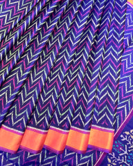 Purple & Blue Zig Zag Lining Patola Saree