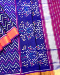 Purple & Blue Zig Zag Lining Patola Saree