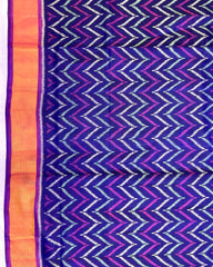 Purple & Blue Zig Zag Lining Patola Saree