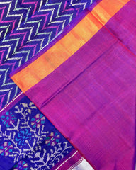 Purple & Blue Zig Zag Lining Patola Saree