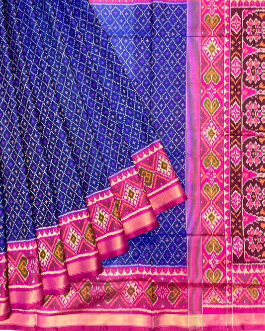 Pink & Blue Booty Design Patola Saree