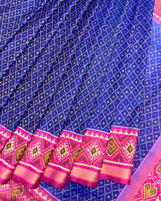 Pink & Blue Booty Design Patola Saree