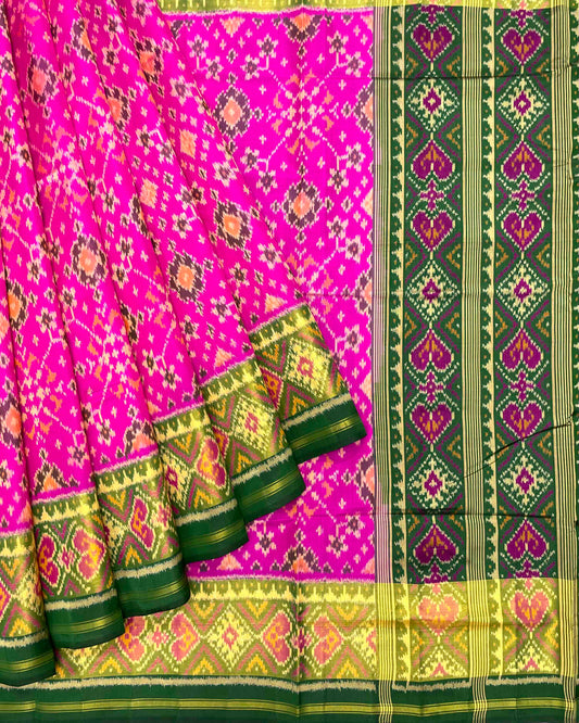 Green & Pink Navratan Patola Saree