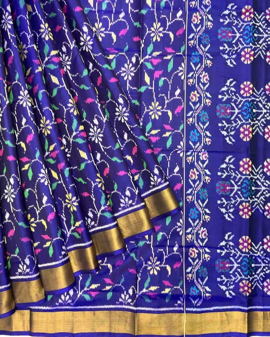 Blue Fancy Leaves Patola Saree