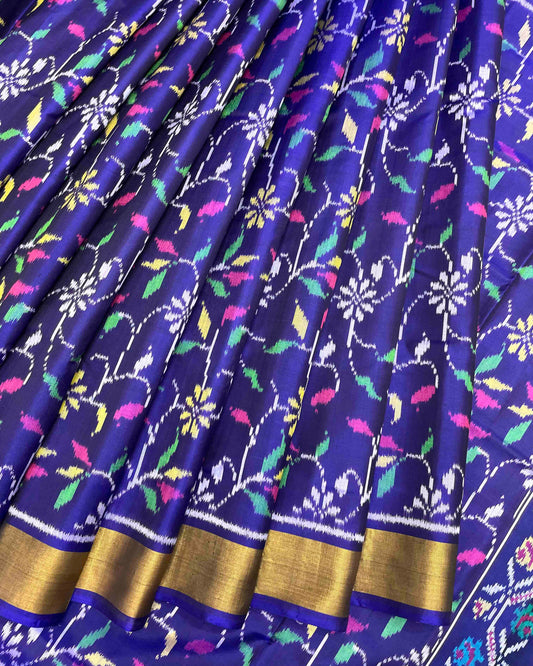 Blue Fancy Leaves Patola Saree