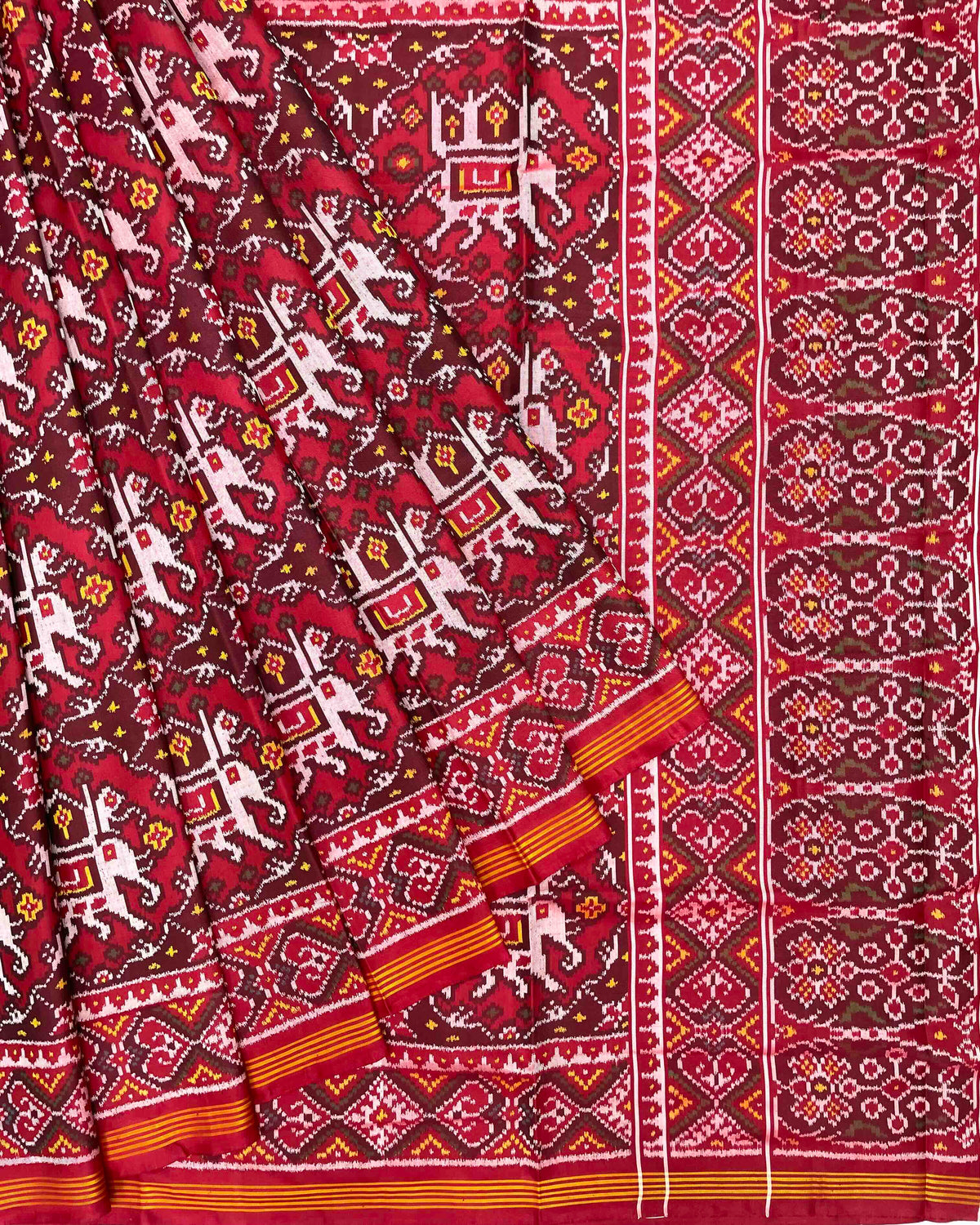 Red & Maroon Chhabdi Elephant Design Patola Saree