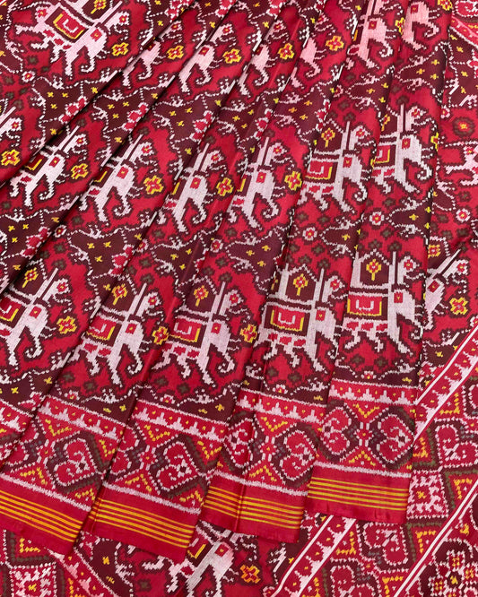 Red & Maroon Chhabdi Elephant Design Patola Saree