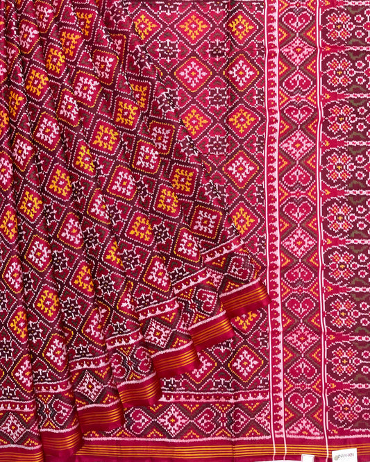 Crimson Red Panchanda Patola Saree