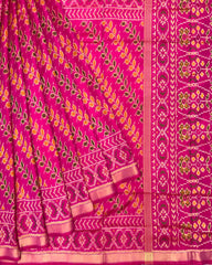 Pink Leaves Leheriya Patola Saree