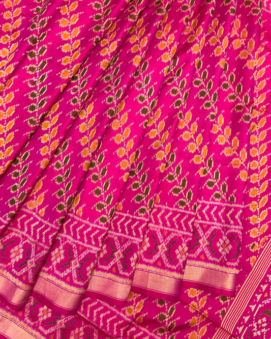 Pink Leaves Leheriya Patola Saree