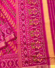 Pink Leaves Leheriya Patola Saree