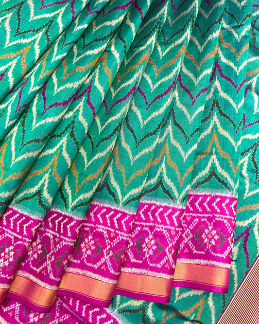 Pink & Sea Green Zig Zag Patola Saree