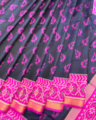 Pink & Black Fancy Leaves Patola Saree